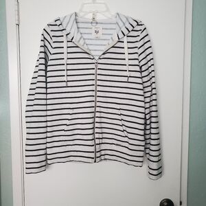 Billabong Nautical Y2K Black/ White Striped Zippered Hoodie Kangaroo Pkts M